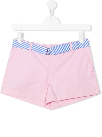 Shop Polo Ralph Lauren Stripe-print Belted Cotton Shorts In Pink