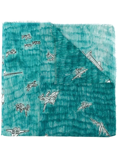Monica Sarti To Fly Airplane-motif Scarf In Blue