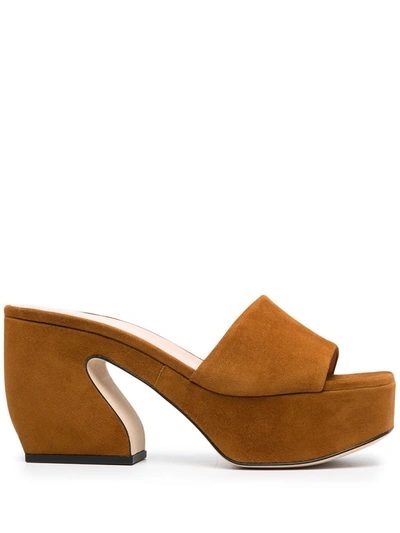 Shop Sergio Rossi Chunky-heel Suede Mules In Brown