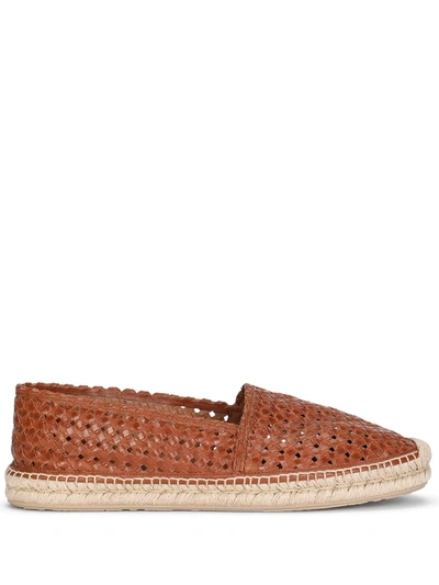 Shop Dolce & Gabbana Woven Leather Espadrilles In Brown
