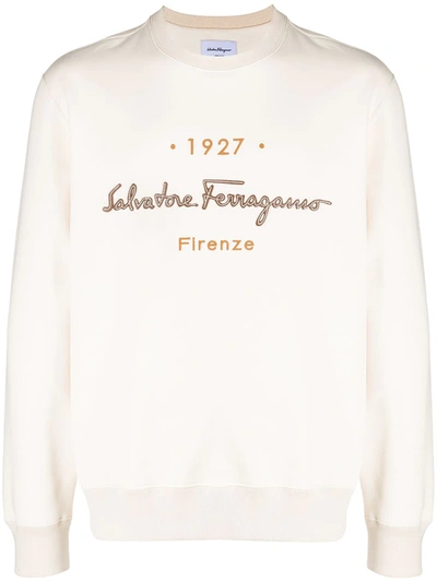 Shop Ferragamo Logo-embroidered Sweatshirt In Neutrals