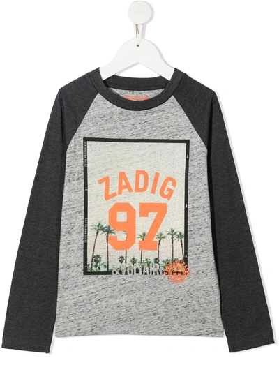 Shop Zadig & Voltaire Two-tone Logo-print T-shirt In Grey