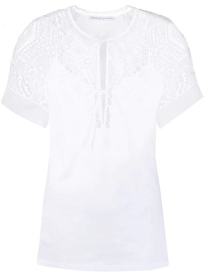 Shop Ermanno Scervino Lace-panel T-shirt In White