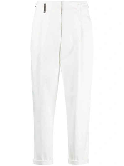 Shop Peserico Cropped Tailored Trousers In White