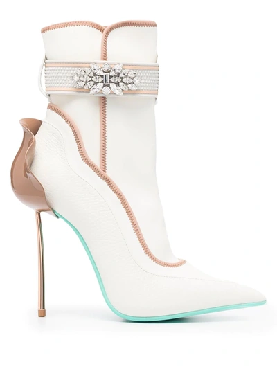 Shop Le Silla Crystal-embellished Ankle Boots In White