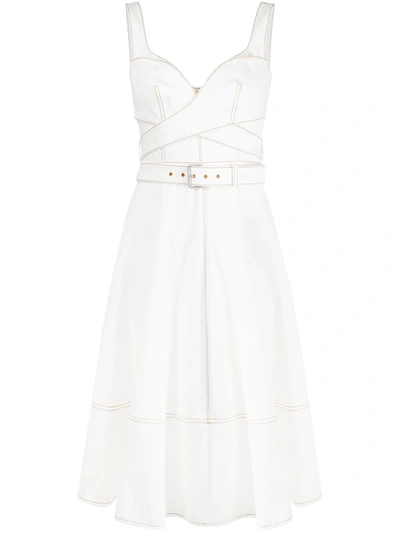 Shop Alexander Mcqueen Exposed-stitch Flared Dress In White