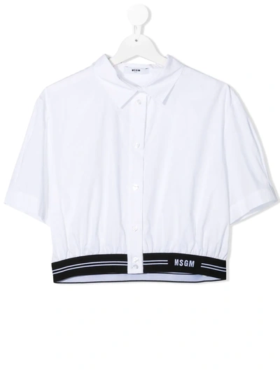 Shop Msgm Teen Cropped Logo-hem Shirt In White