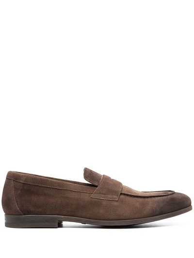 Shop Doucal's Suede Penny Loafers In Brown