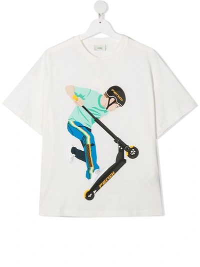 Shop Fendi Teen Scooter Graphic-print T-shirt In White