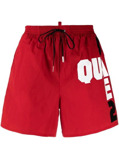 Shop Dsquared2 D2 Block Logo Swim Shorts In Red