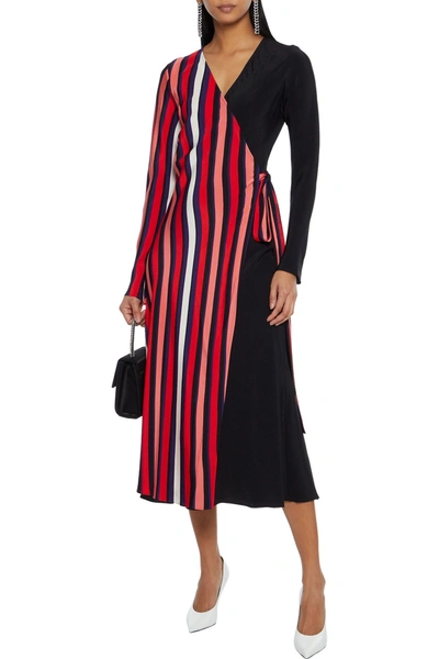 Shop Diane Von Furstenberg Tilly Paneled Striped Silk Crepe De Chine Midi Wrap Dress In Multicolor