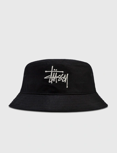 Shop Stussy Big Logo Twill Bucket Hat In Black