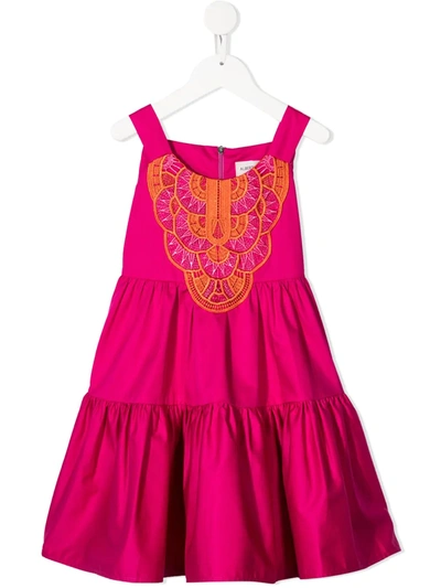 Shop Alberta Ferretti Embroidered Front Cotton Sundress In Pink