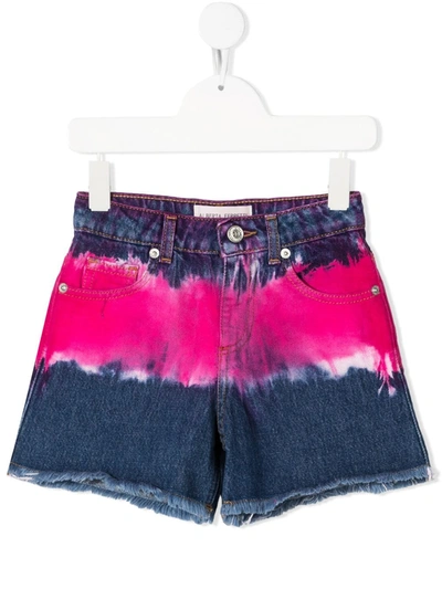 Alberta Ferretti Blue And Fuchsia Cotton-denim Shorts In Pink