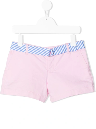 Shop Polo Ralph Lauren Stripe-print Belted Cotton Shorts In Pink