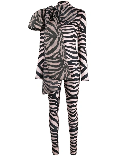 Shop Atu Body Couture Zebra Print Stretch Bodysuit In Neutrals