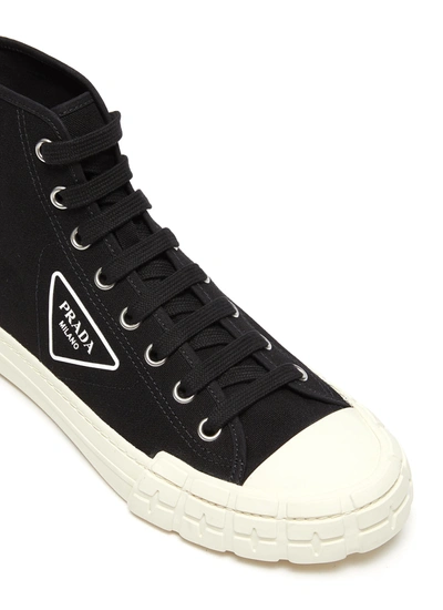 Shop Prada Logo Print High Top Lace Up Sneakers