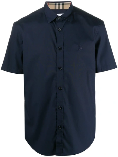 Shop Burberry Embroidered Tb Monogram Shirt In Blue