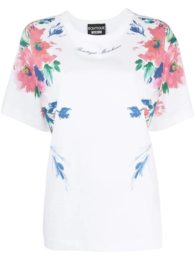 Shop Boutique Moschino Floral Print Cotton T-shirt In White