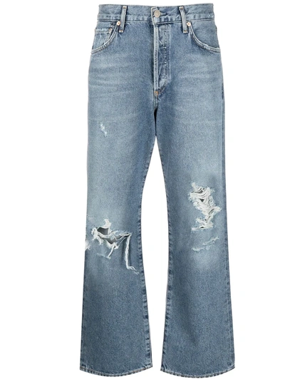 Shop Citizens Of Humanity Distressed-effect Mid-rise Cropped Jeans In Blue