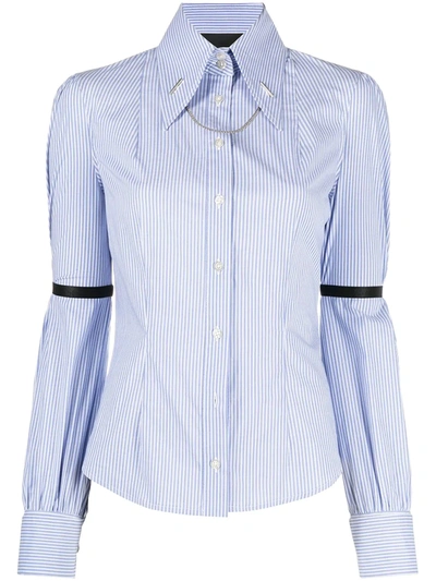 Shop John Richmond Chain-link Detail Pinstripe Shirt In Blue