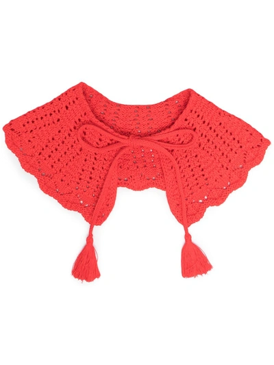 Shop Msgm Knitted Tassel Collar In Red