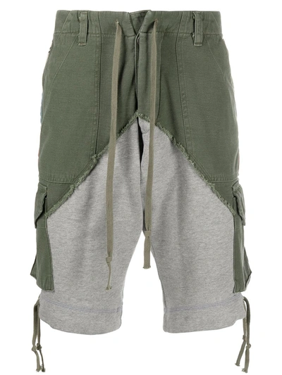 Shop Greg Lauren Mid-rise Two-tone Panelled Shorts In Green