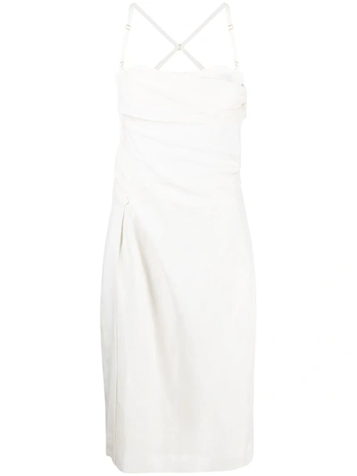 Shop Jacquemus Ruched Midi Dress In White