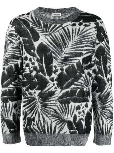 Shop Saint Laurent Foliage-pattern Crew Neck Jumper In Black