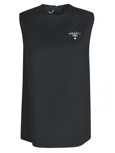 Shop Prada Logo Embroidered Sleeveless Top In Black