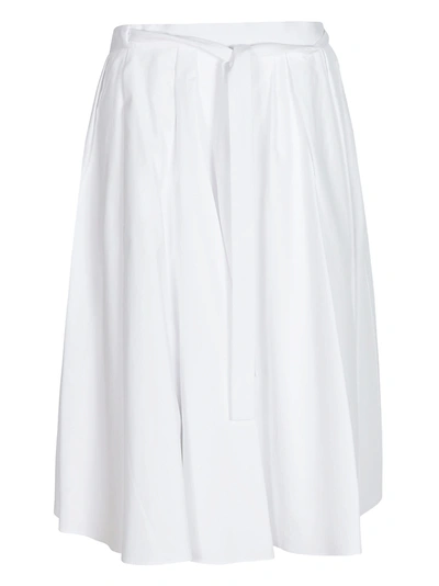 Shop Prada Tie-waist Pleated Skirt In White