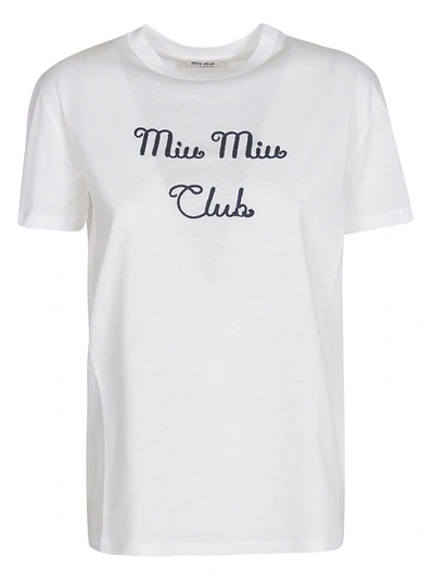 Shop Miu Miu Logo Embroidered T-shirt In White