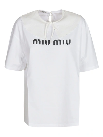 Shop Miu Miu Logo Printed T-shirt In White