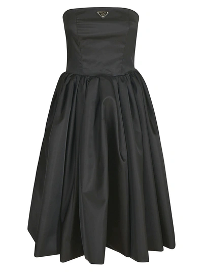 Shop Prada Pleated Flared Dress In Black