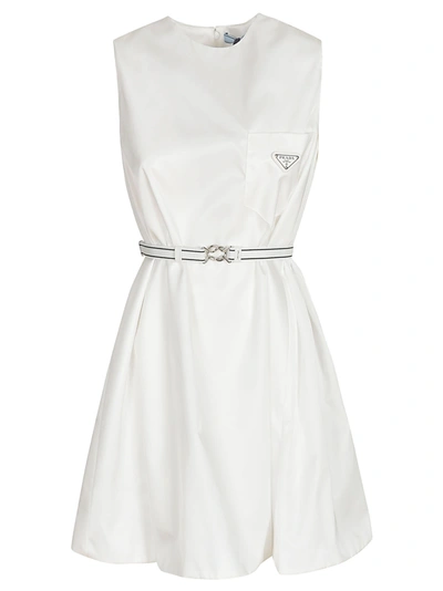 Shop Prada Sleeveless Belted Dress In White