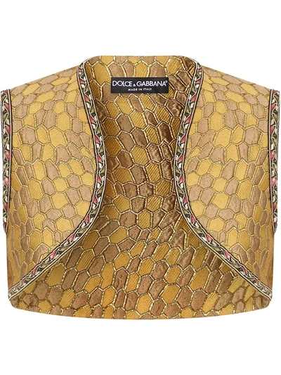 Shop Dolce & Gabbana Jacquard-woven Cropped Gilet In Brown