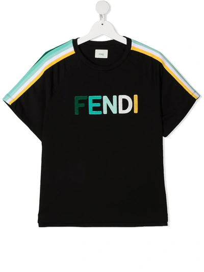 Shop Fendi Teen Logo Lettering T-shirt In Black