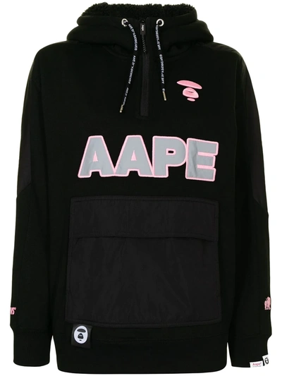 Shop Aape By A Bathing Ape Logo-embroidered Zip-up Hoodie In Black