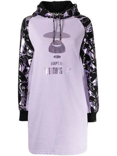 Shop Aape By A Bathing Ape Graphic-print Hooded Shift Dress In Purple
