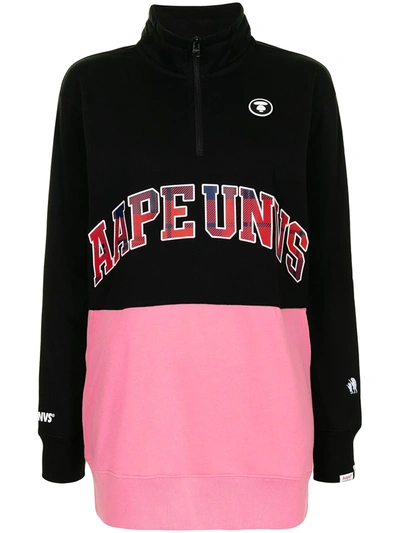 Shop Aape By A Bathing Ape Slogan-print Zip-up Sweatshirt In Black