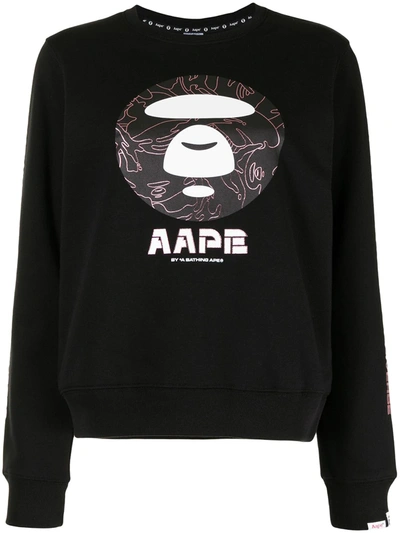 Shop Aape By A Bathing Ape Logo-print Crew-neck Sweatshirt In Black