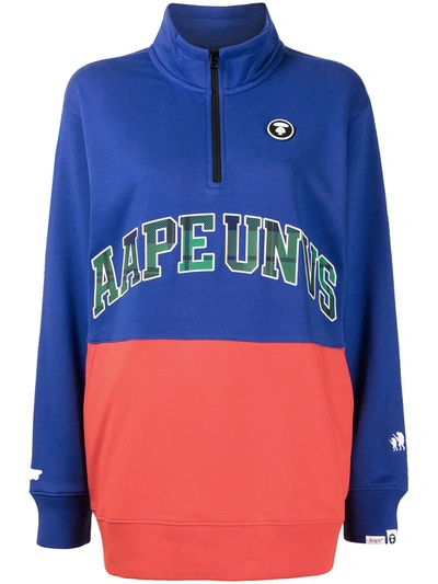 Shop Aape By A Bathing Ape Slogan-print Zip-up Sweatshirt In Blue