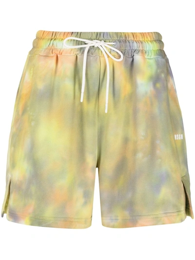 Shop Msgm Tie-dye Track Shorts In Yellow