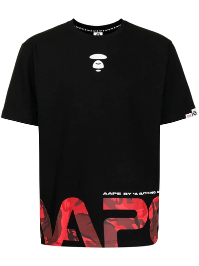 Shop Aape By A Bathing Ape Camouflage Logo-print Cotton T-shirt In Black
