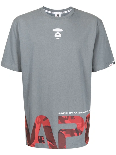 Shop Aape By A Bathing Ape Camouflage Logo-print Cotton T-shirt In Grey