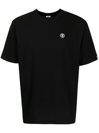 Shop Aape By A Bathing Ape Embroidered Logo Cotton T-shirt In Black