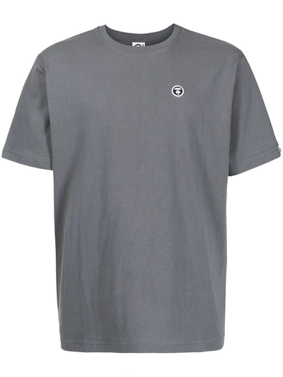 Shop Aape By A Bathing Ape Embroidered Logo Cotton T-shirt In Grey