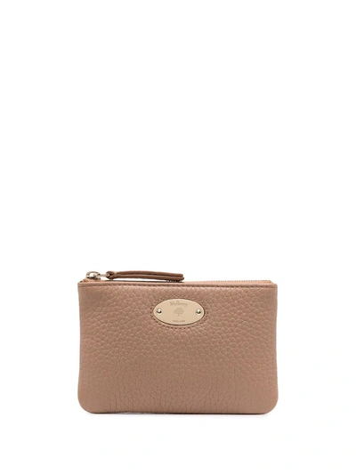 Shop Mulberry Logo Plaque Coin Pouch In Neutrals