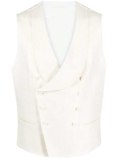 Shop Tagliatore Double-breasted Waistcoat In White