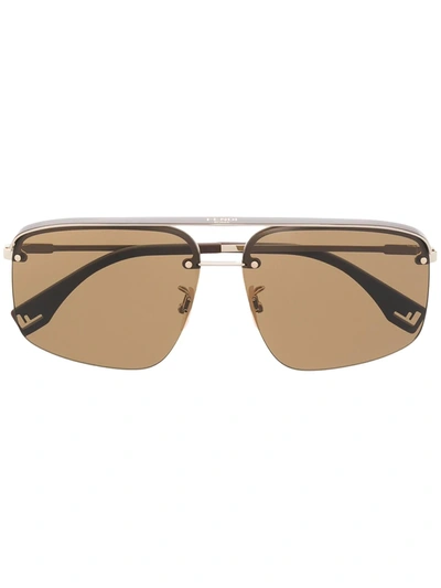 Shop Fendi Rectangular Frame Metal Sunglasses In Gold